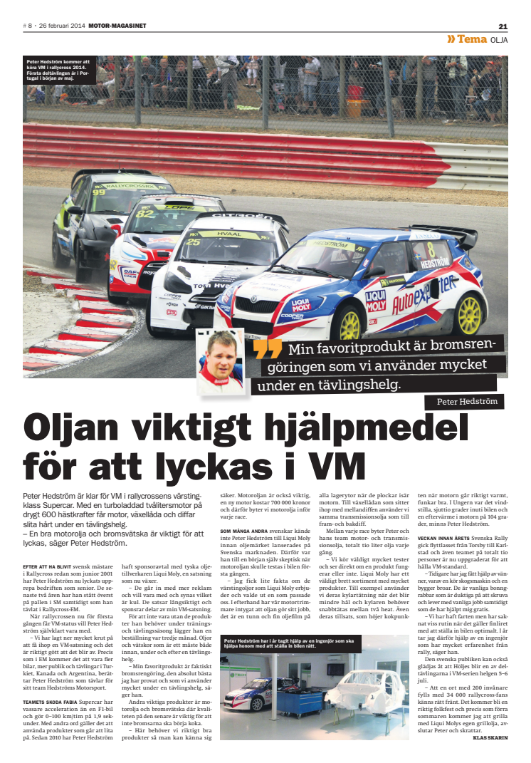 Peter Hedström tar hjälp av Liqui Moly i VM i Supercar