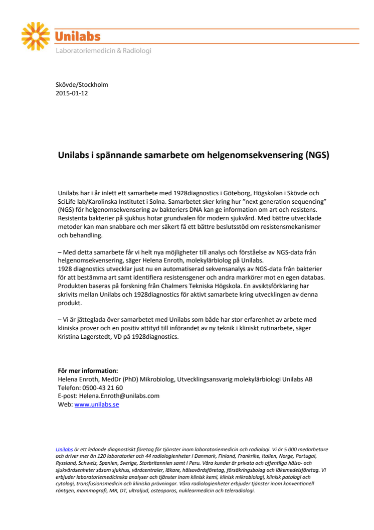 Unilabs i spännande samarbete om helgenomsekvensering (NGS)