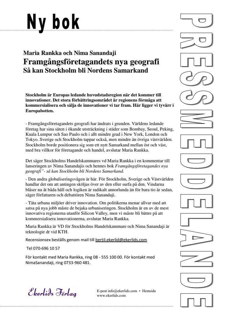 Ny bok: Framgångsföretagandets nya geografi - så kan Stockholm bli Nordens Samarkand