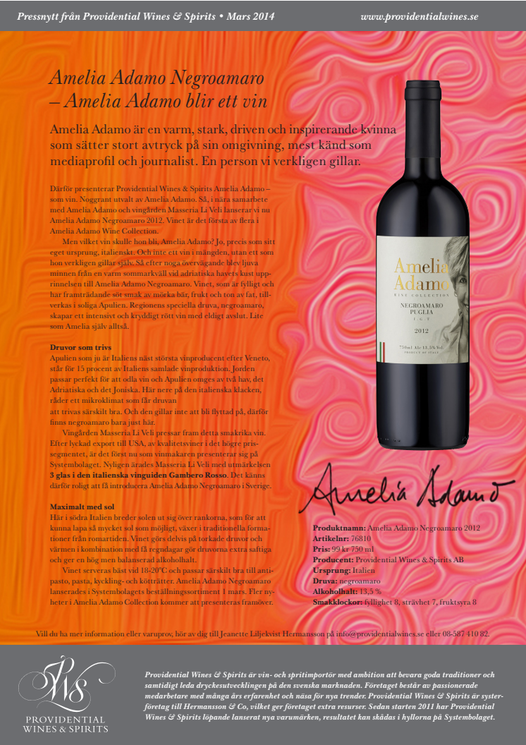 Amelia Adamo blir ett vin!