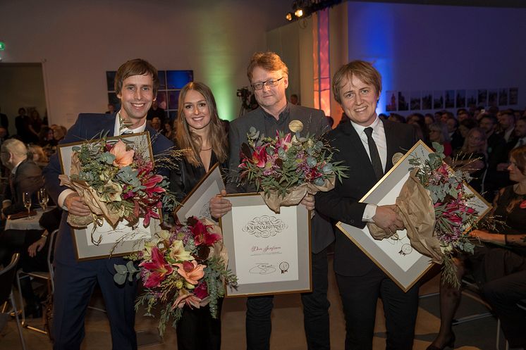 Dan Josefsson, Anna Nordbeck, Johannes Hallbom och Jakob Larsson, Sveriges Television, vinnare av Stora Journalistpriset 2017