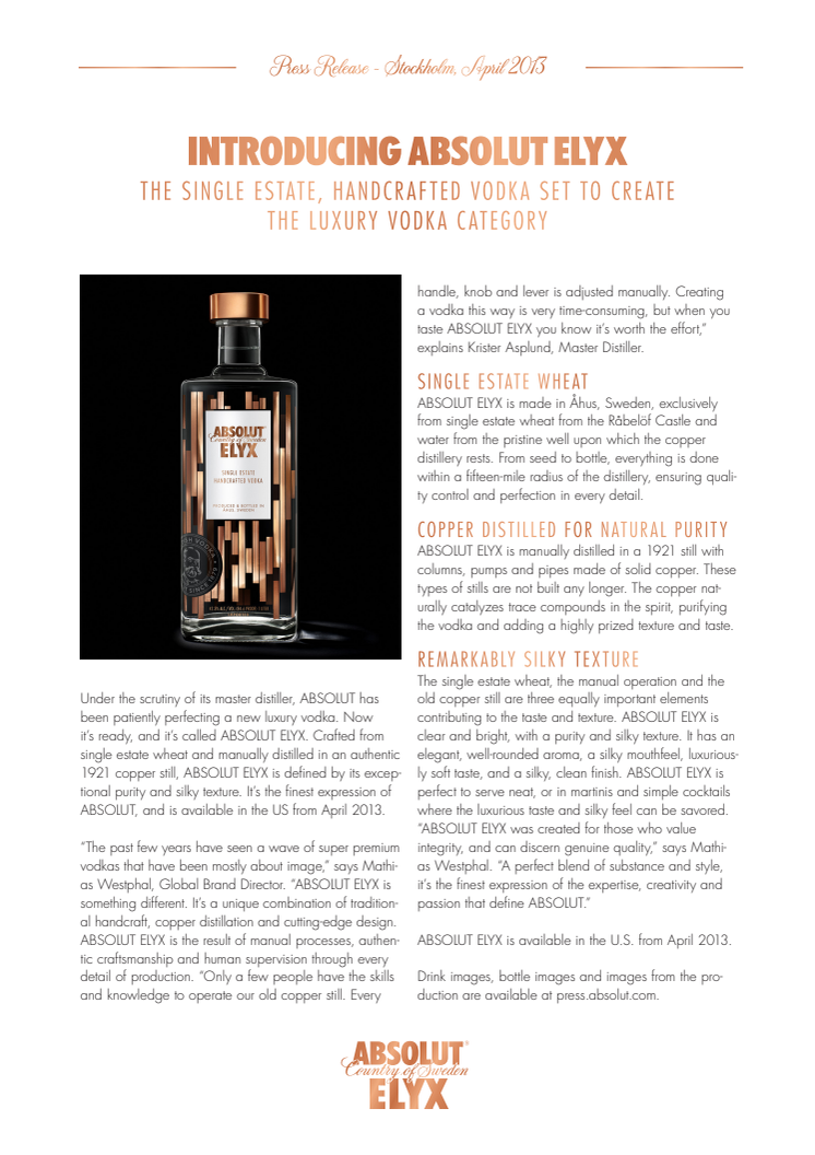 INTRODUCING ABSOLUT ELYX