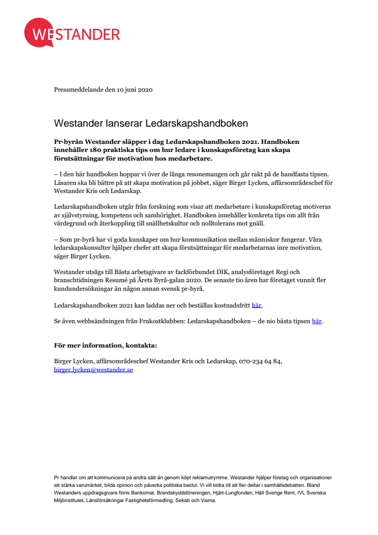 Westander lanserar Ledarskapshandboken