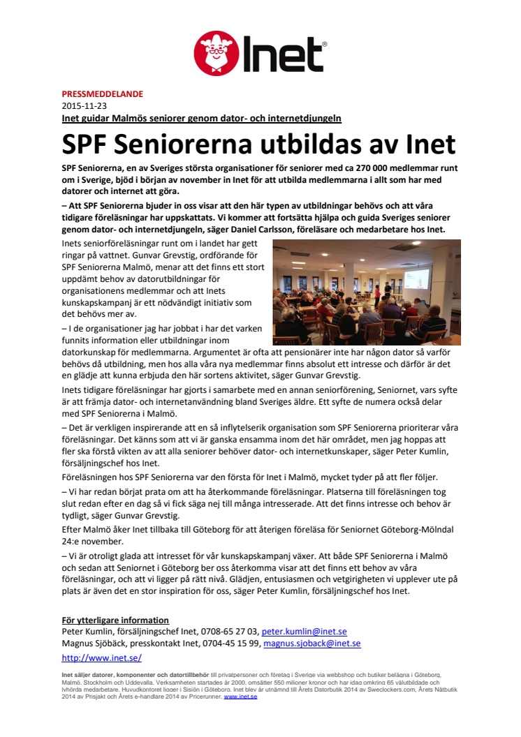SPF Seniorerna utbildas av Inet