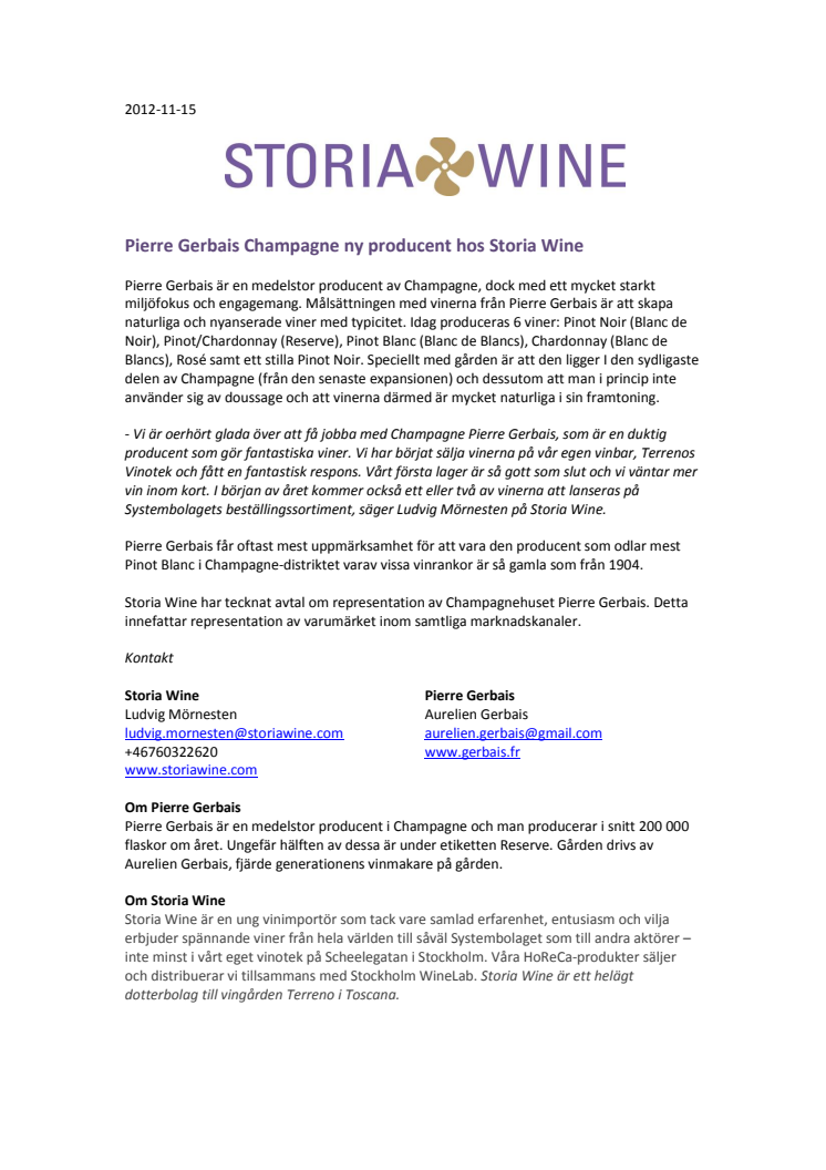 Pierre Gerbais Champagne ny producent hos Storia Wine 