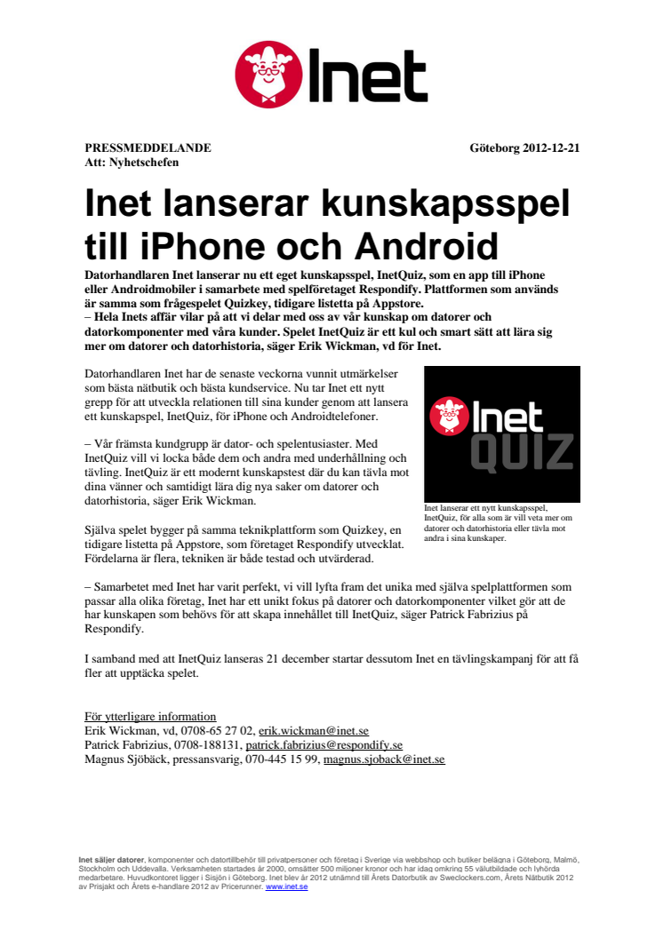 Inet lanserar kunskapsspel till iPhone och Android