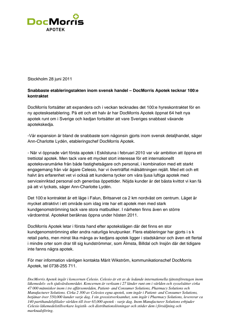 Snabbaste etableringstakten inom svensk handel – DocMorris Apotek tecknar 100:e kontraktet