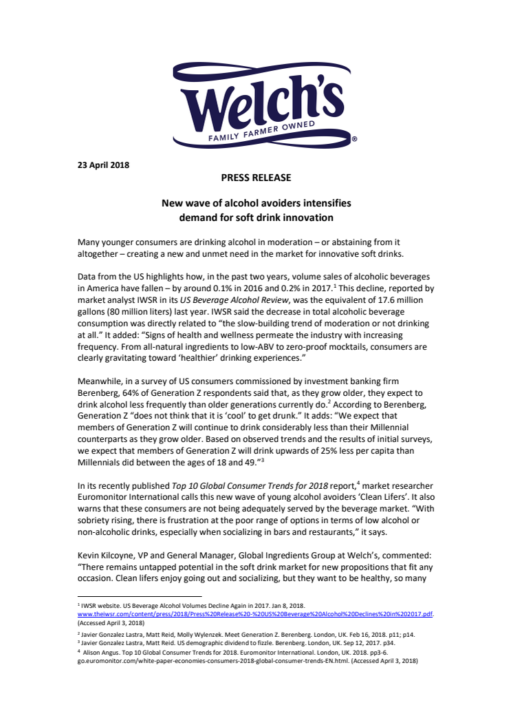 PRESS RELEASE – New wave of alcohol avoiders intensifies  demand for soft drink innovation