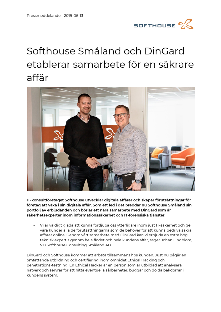 ​Softhouse Småland och DinGard etablerar samarbete för en säkrare affär