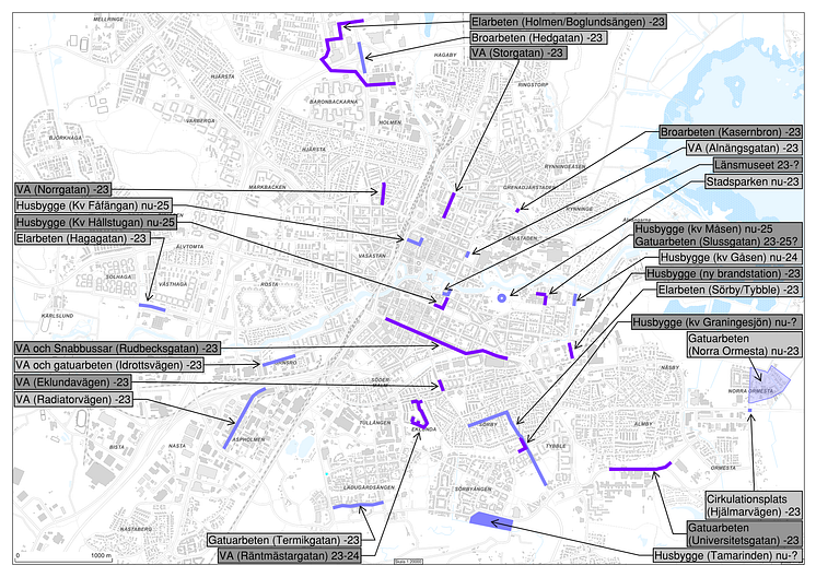 Samtliga planerade gatuarbeten i Örebro 2023