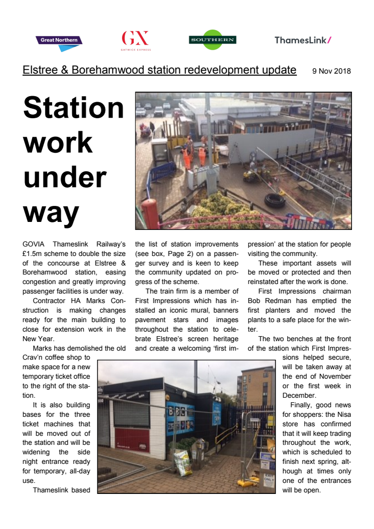 Station extension starts  at Elstree & Borehamwood