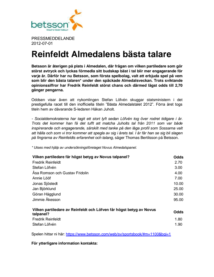 Reinfeldt Almedalens bästa talare