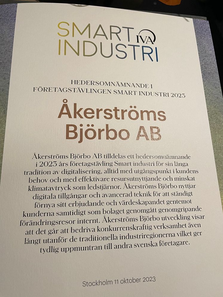 Hedersomnämnande Smart Industri 2023