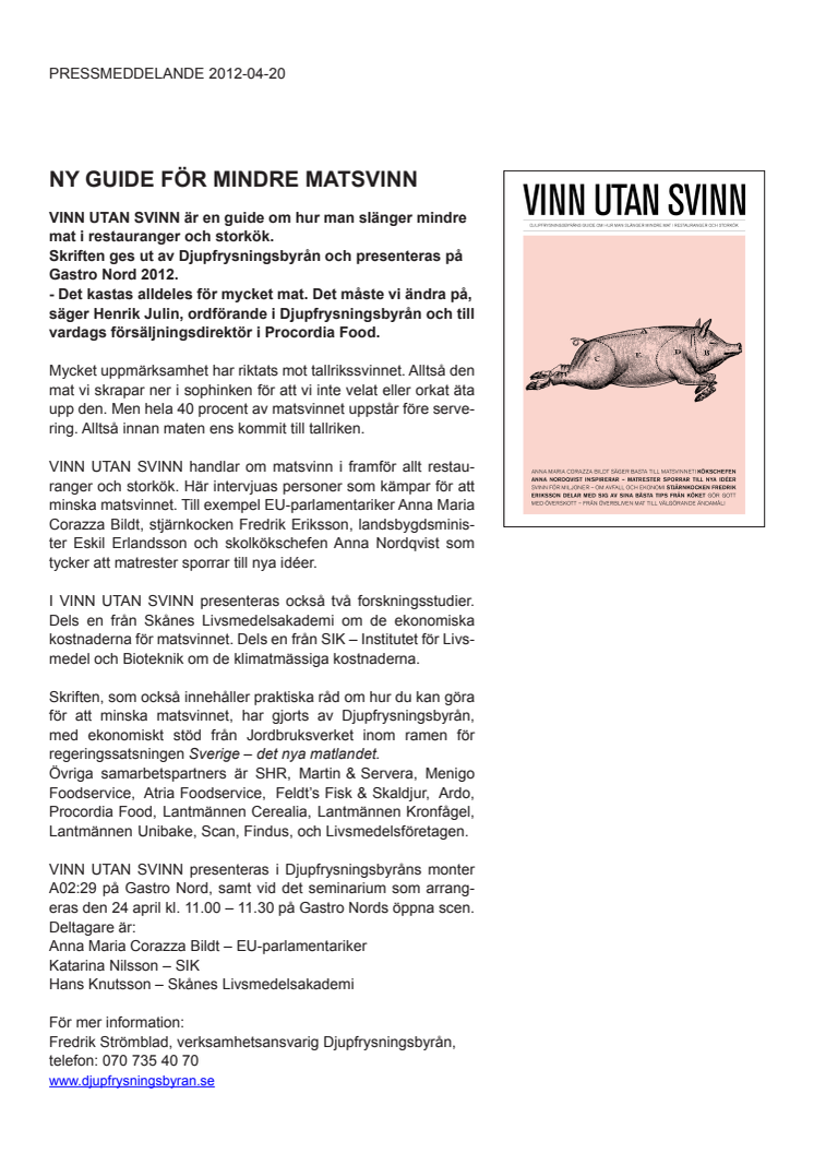 Vinn utan svinn - en bok och ett seminarium om hur man kan minska matsvinnet i restaurang och storköksbranschen