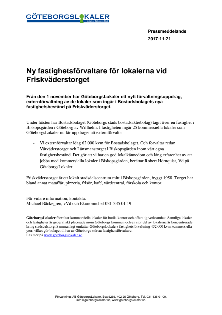 Ny fastighetsförvaltare för lokalerna vid Friskväderstorget