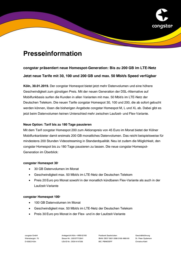 congstar präsentiert neue Homespot-Generation: Bis zu 200 GB im LTE-Netz