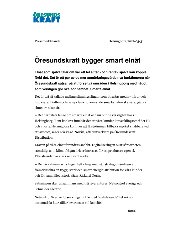 Öresundskraft bygger smart elnät