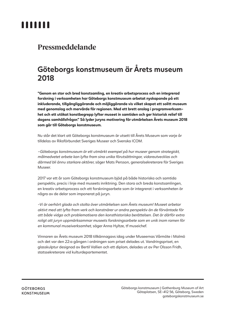 Göteborgs konstmuseum är Årets museum 2018!