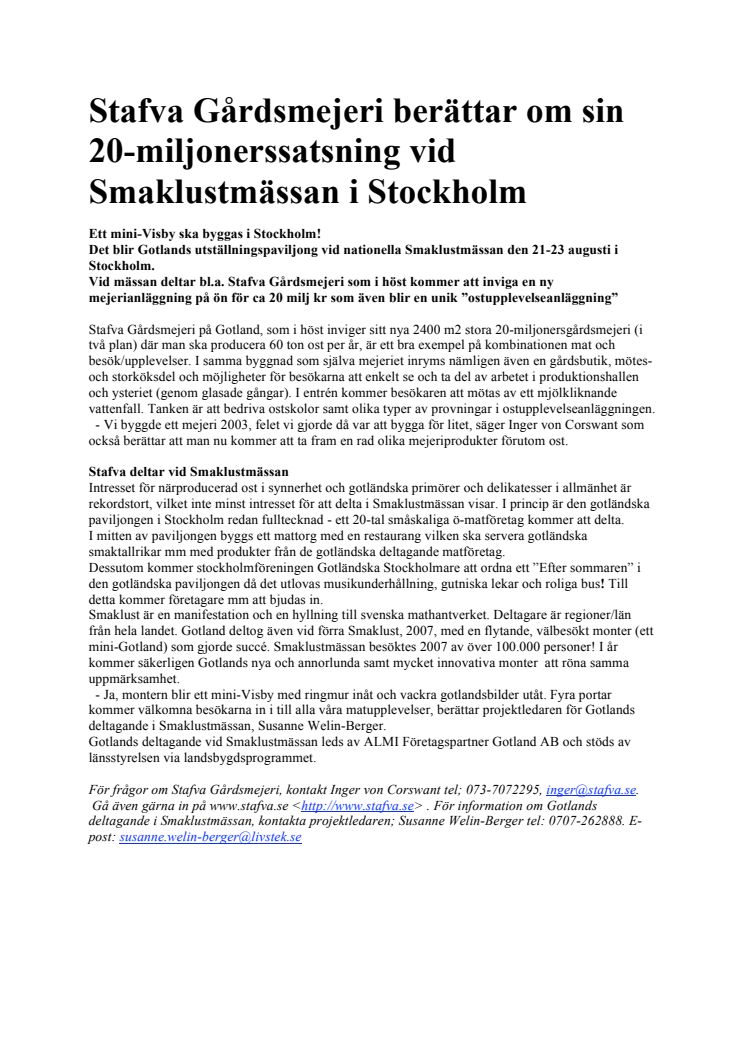 Stafva Gårdsmejeri berättar om sin 20-miljonerssatsning vid Smaklustmässan i Stockholm