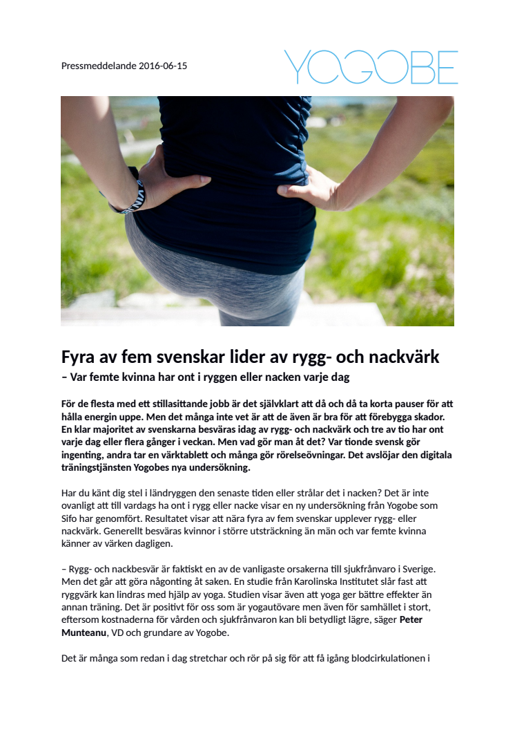 Fyra av fem svenskar lider av rygg- och nackvärk – Var femte kvinna har ont i ryggen eller nacken varje dag