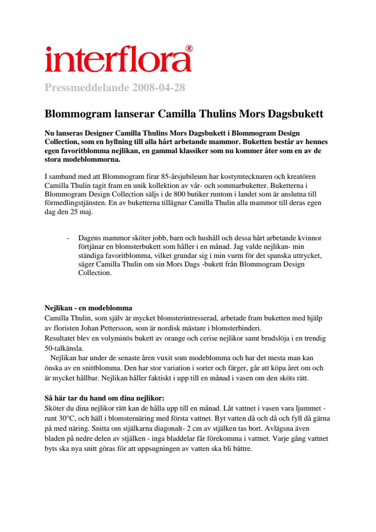 Blommogram lanserar Camilla Thulins Mors Dagsbukett