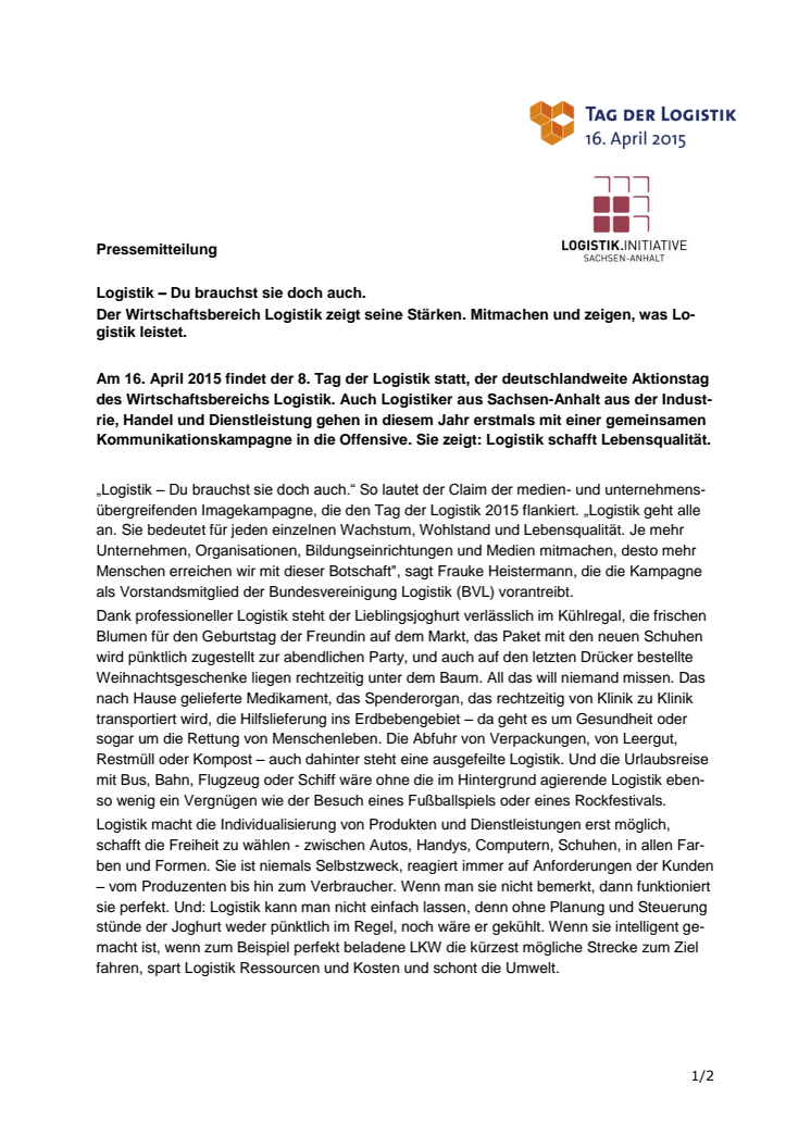 Wir laden ein zum Tag der Logistik.