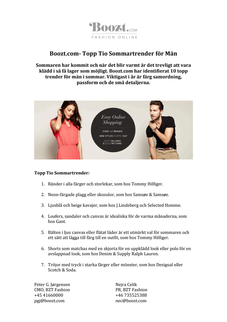 Boozt.com- Topp Tio Sommartrender för Män