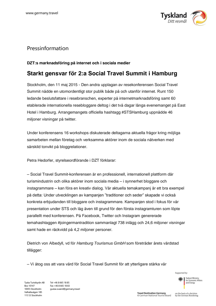 ​Starkt gensvar för 2:a Social Travel Summit i Hamburg