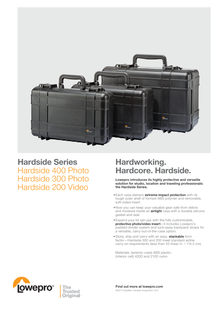 Lowepro Harside, datablad