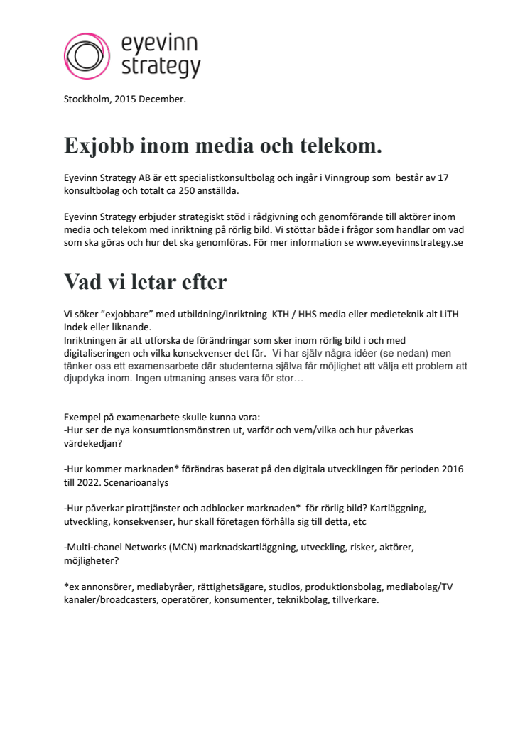 Spännande exjobb inom media och telekom hos Eyevinn Strategy