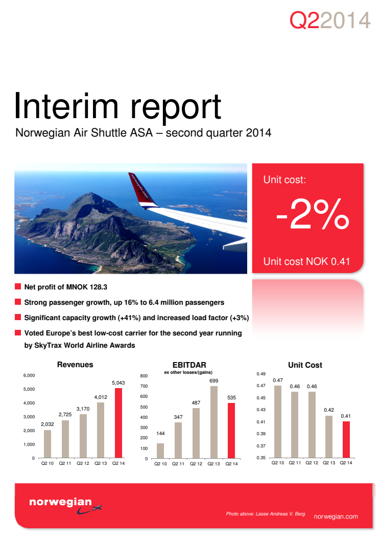 Norwegian Air Shuttle ASA – Second Quarter 2014 Interim Report