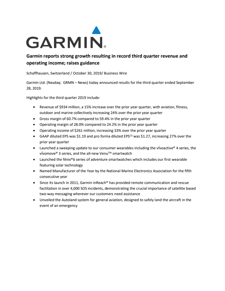 Garmin hebt nach starkem Wachstum im Q3 die Jahresprognose an und steuert auf Rekordjahr zu