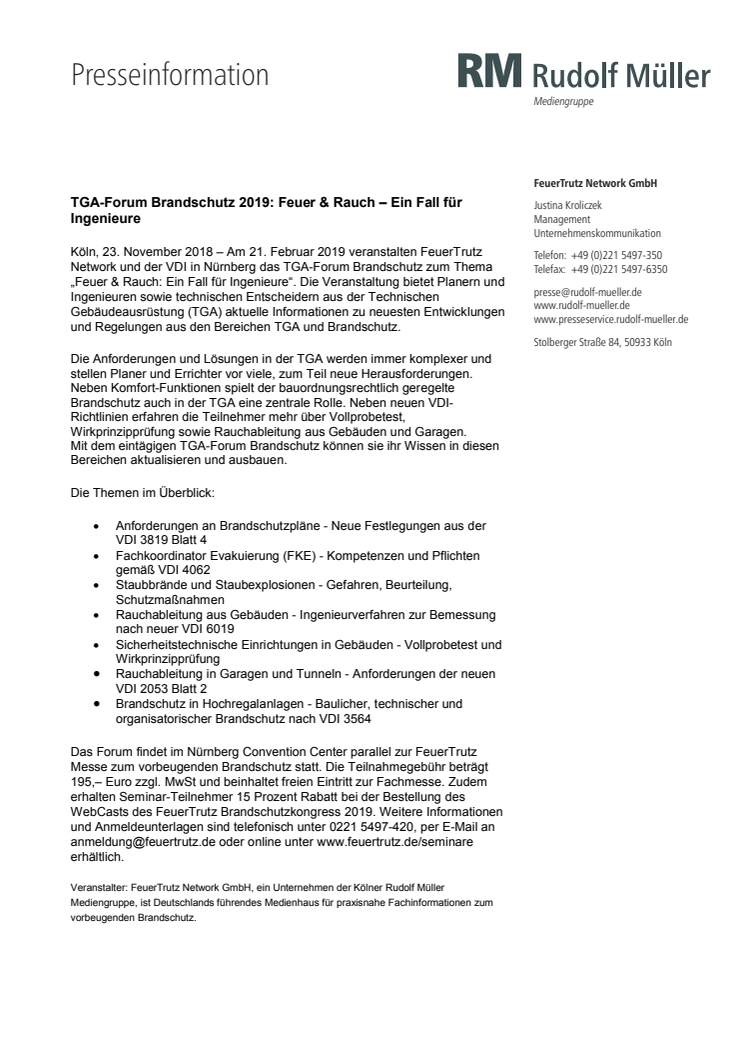 TGA-Forum Brandschutz 2019: Feuer & Rauch – Ein Fall für Ingenieure