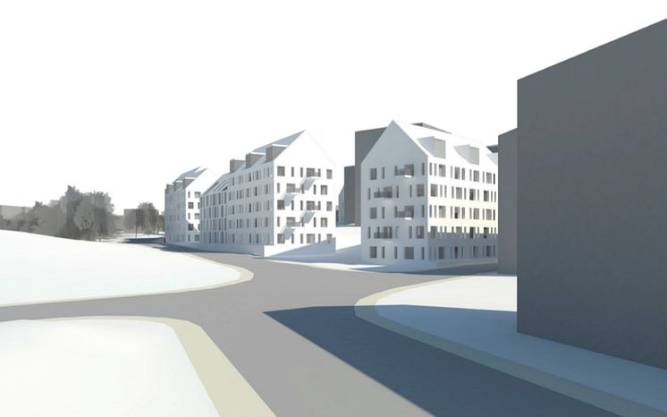 Visionsbild av hur den kommande byggnationen kan komma att se ut i Aspudden. Bild: Arkitema