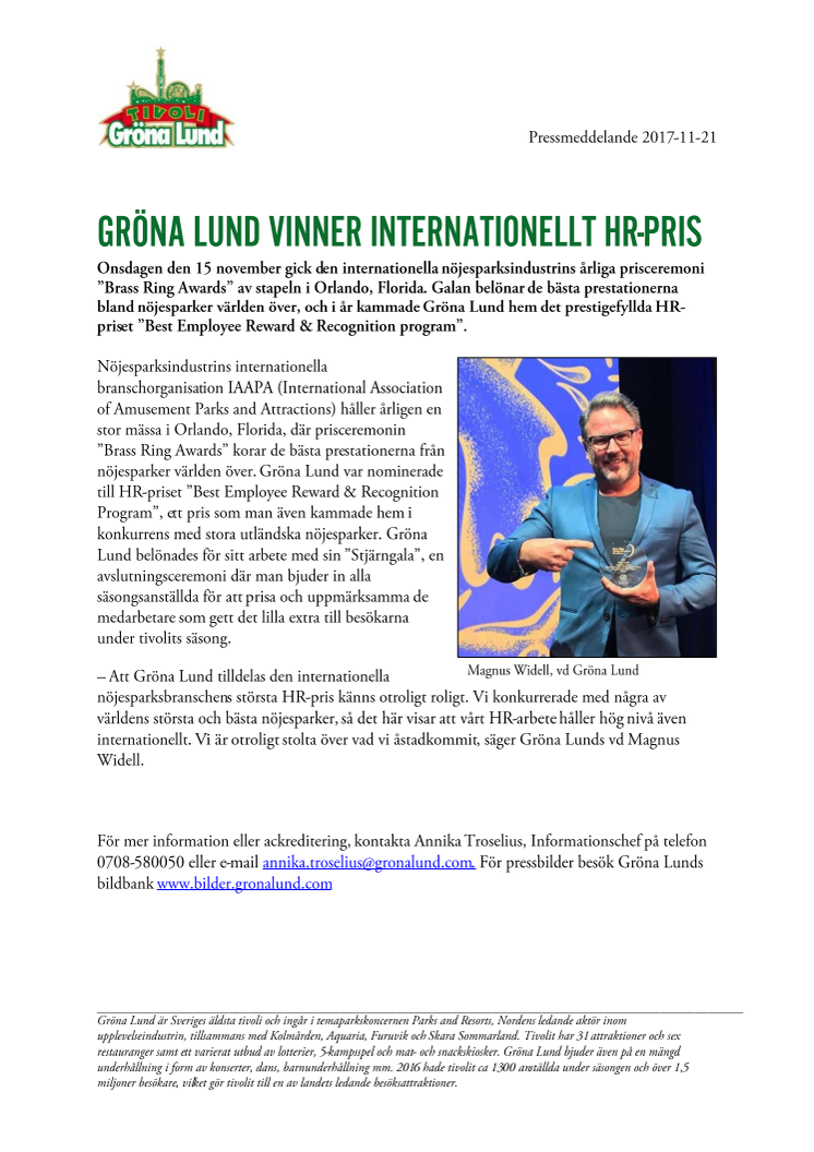 Gröna Lund vinner internationellt HR-pris