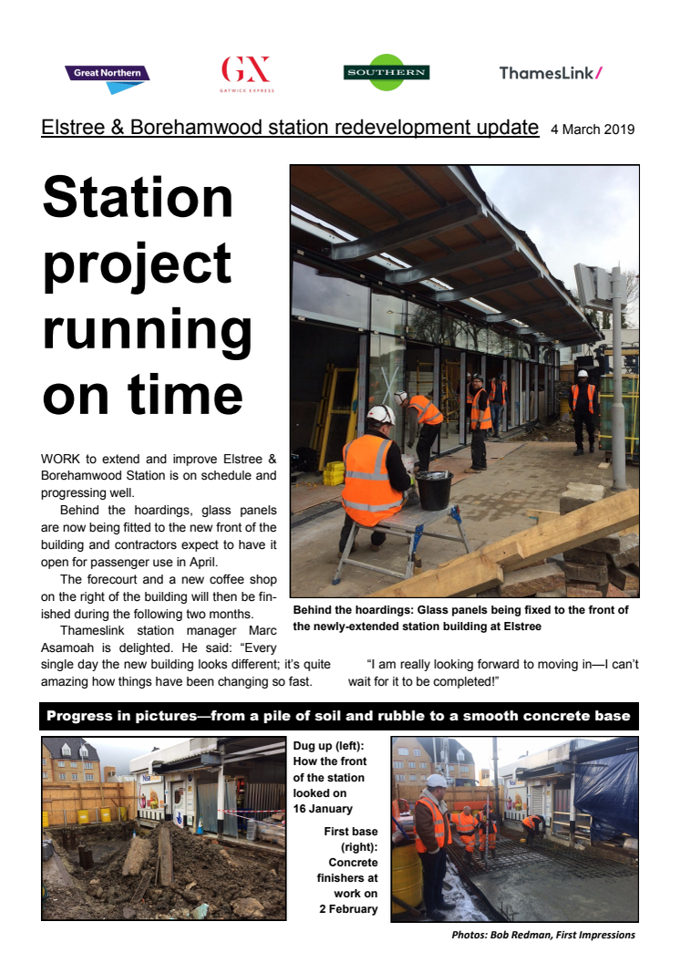 Estree station redevelopment running to time - newsletter number 3