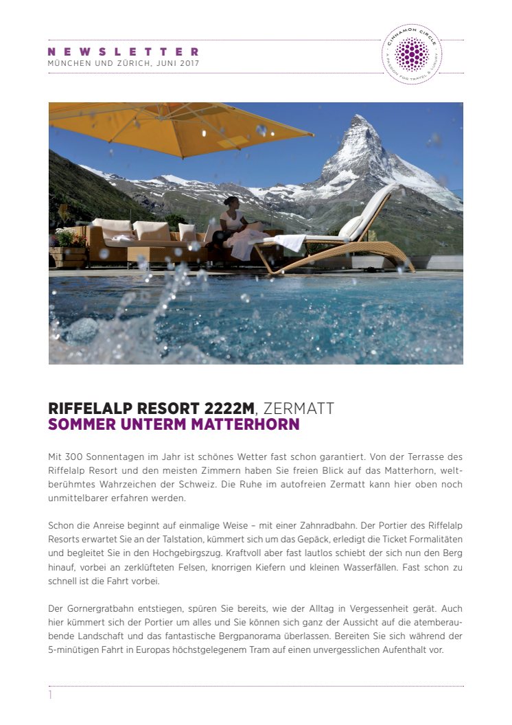 Sommer unterm Matterhorn: Riffelalp Resort 2222m, Zermatt 