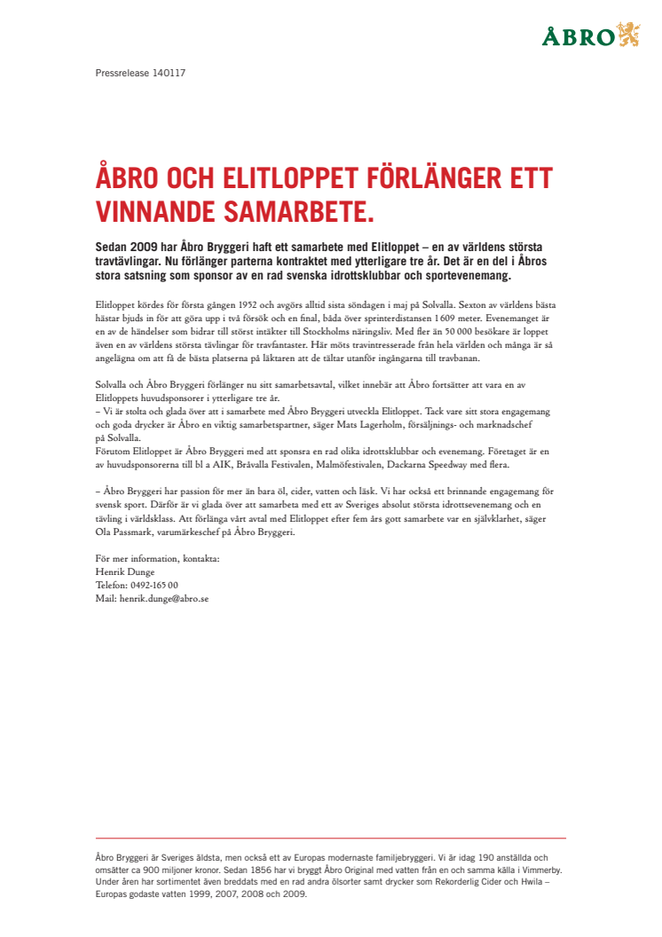 Åbro och Elitloppet förlänger ett vinnande samarbete