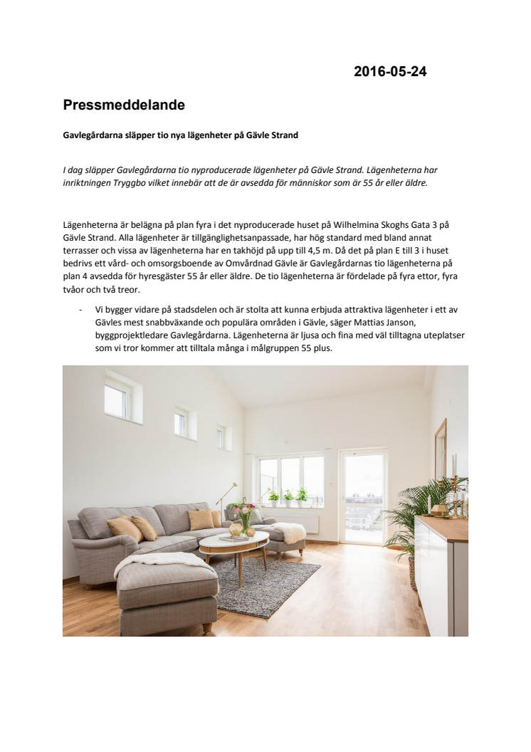 Gavlegårdarna släpper tio nya lägenheter på Gävle Strand