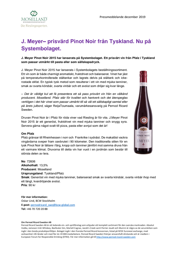 J. Meyer– prisvärd Pinot Noir från Tyskland. Nu på Systembolaget.