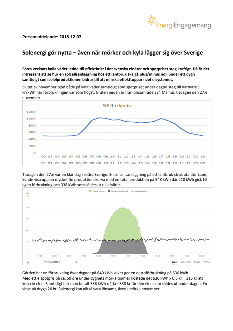 Solenergi gör nytta – även när mörker och kyla lägger sig över Sverige