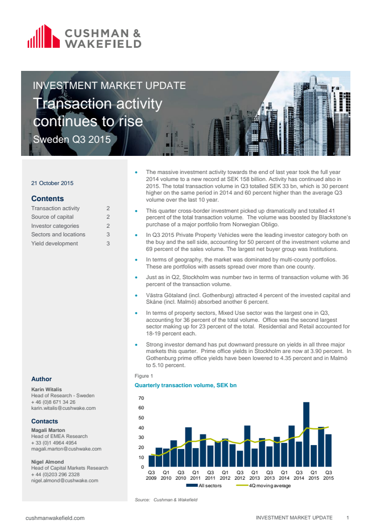 Cushman & Wakefield Investment Market Update Sweden Q3 2015