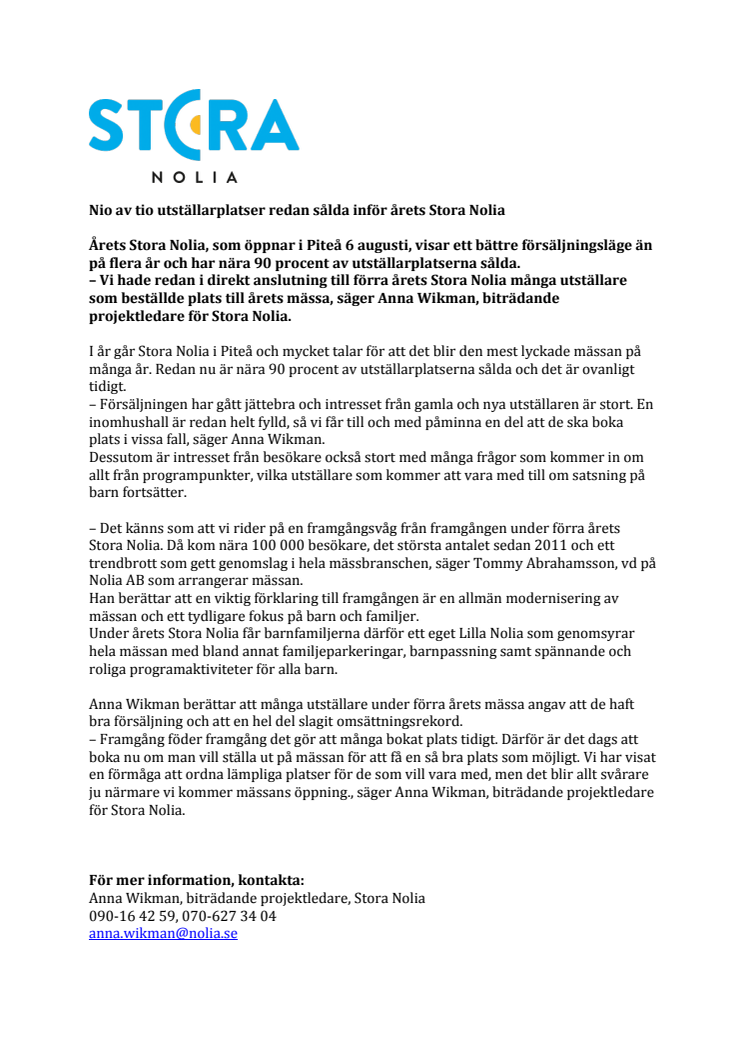 Årets Stora Nolia har redan klart med nio av tio utställarplatser