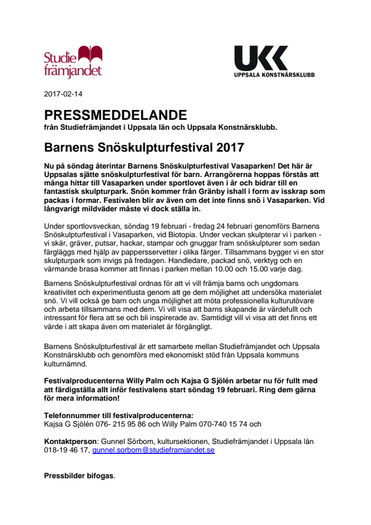 Barnens Snöskulpturfestival 2017 i Uppsala