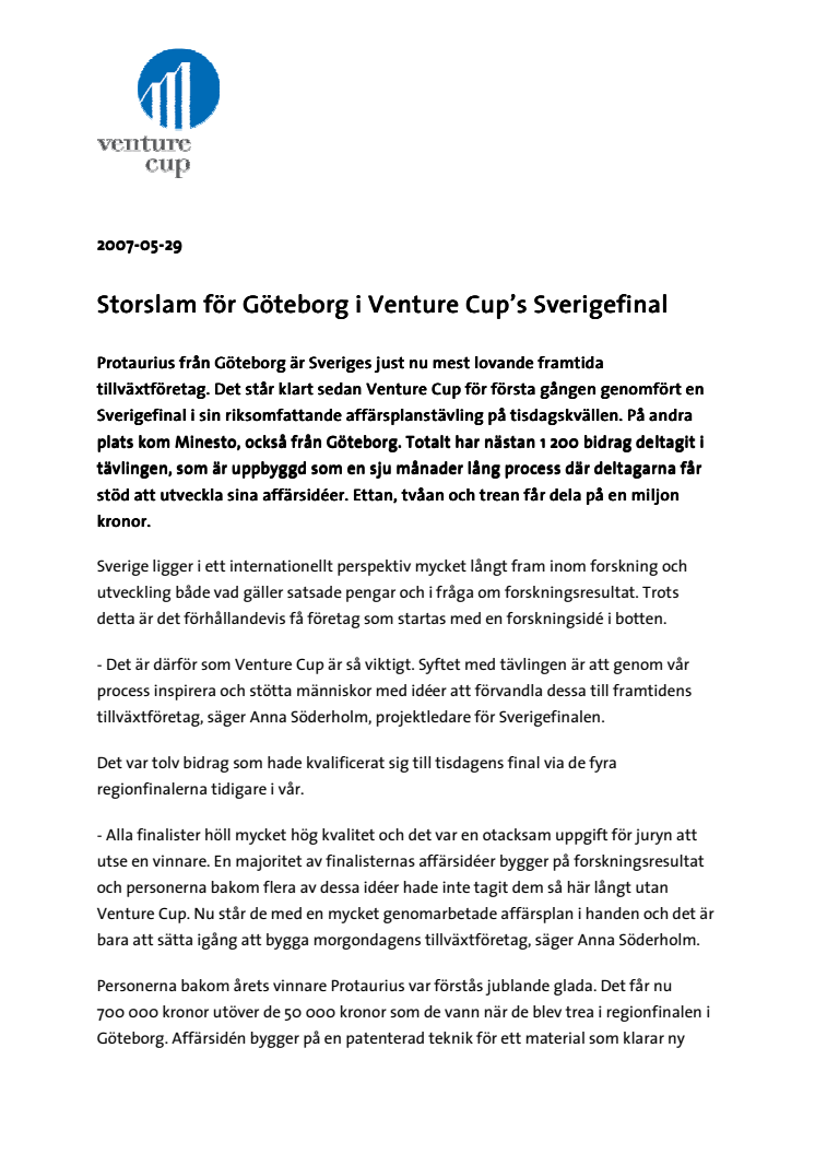 Storslam för Göteborg i Venture Cup's Sverigefinal