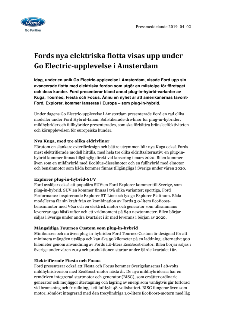 Fords nya elektriska flotta visas upp under Go Electric-upplevelse i Amsterdam