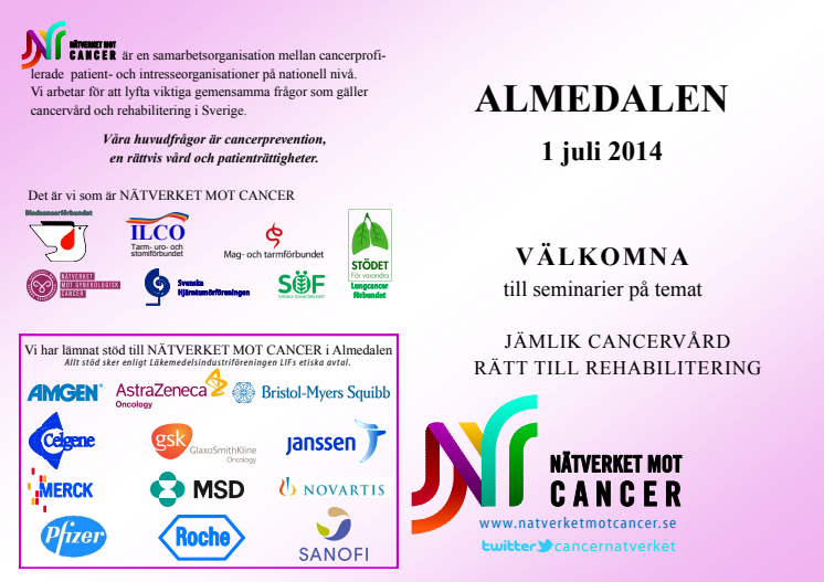 Nätverket mot cancer anordnar två seminarier i Almedalen 1 juli