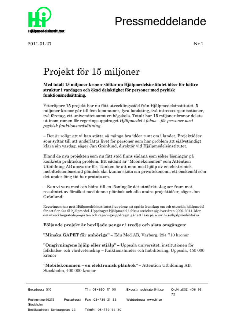 Projekt för 15 miljoner