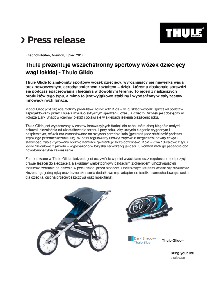 Thule prezentuje wszechstronny sportowy wózek dziecięcy wagi lekkiej - Thule Glide