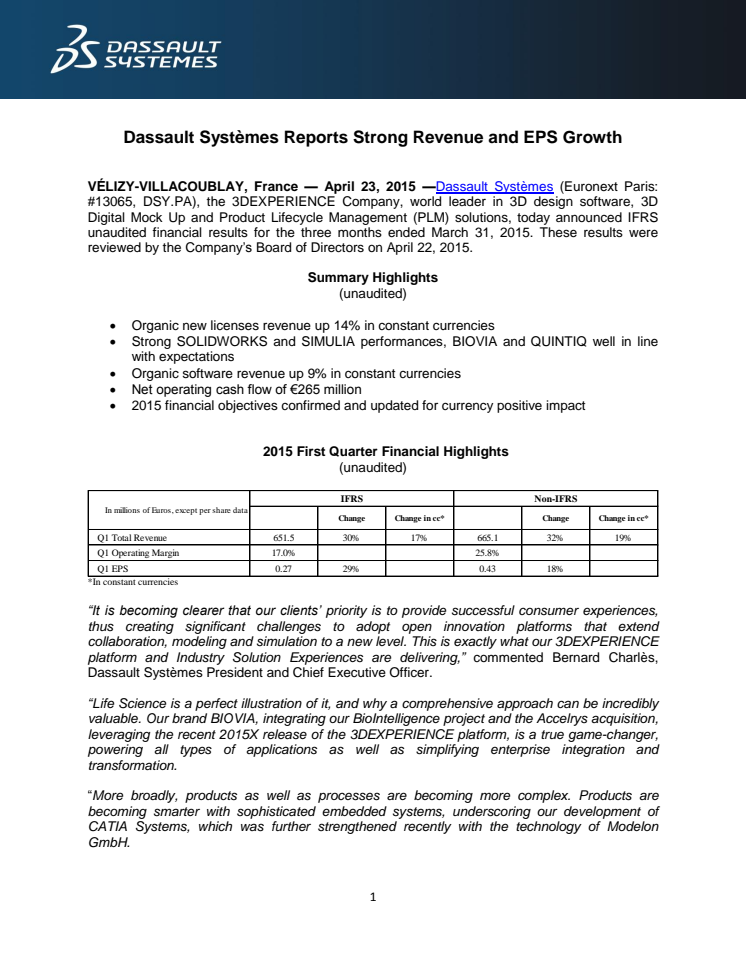 Dassault Systèmes Reports Strong Revenue and EPS Growth